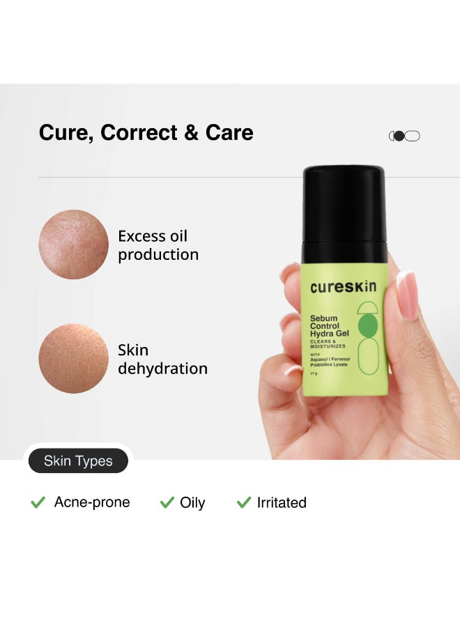 Cureskin Sebum Control Hydra Gel: Hydration & Shine Control for Oily Skin with Aquaxyl, Farnesol, Probiotics Lysate (17 g) - Image 4